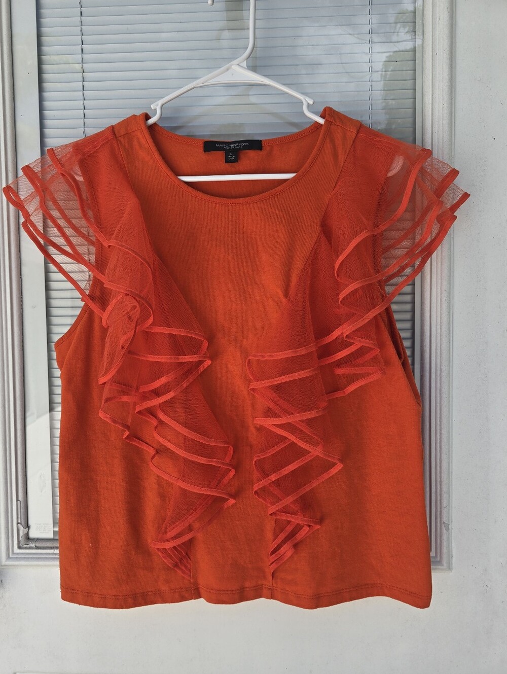 Marc New York Bright Orange Ruffle Blouse L
